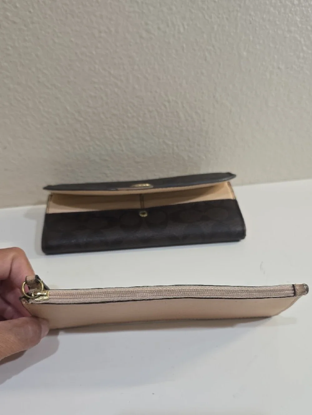Coach Black Signature Leather Flap Wallet with Gold-Tone Turnlock